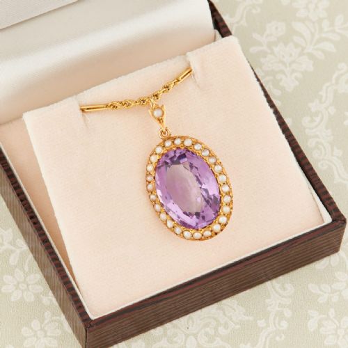 15CT GOLD AMETHYST AND PEARL PENDANT WITH CHAIN - ADDITIONAL PHOTO 7