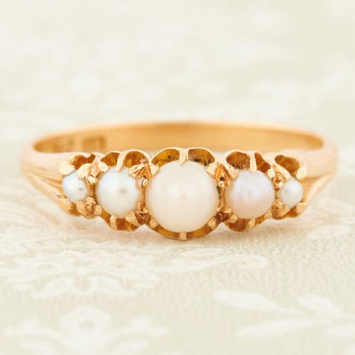 18ct gold 5 stone pearl ring - CATEGORY: ANTIQUE JEWELLERY - DATED 1900