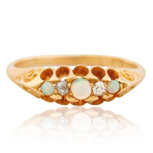 18ct gold opal diamond 5 stone ring - CATEGORY: ANTIQUE JEWELLERY - DATED 1900