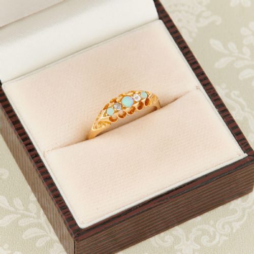 18CT GOLD OPAL DIAMOND 5 STONE RING - ADDITIONAL PHOTO 7