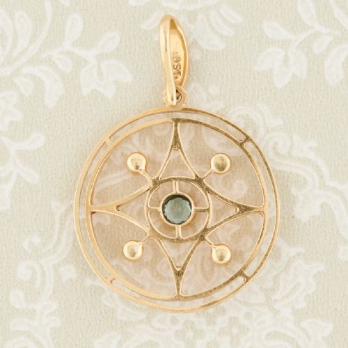 15CT GOLD AQUAMARINE AND PEARL CIRCULAR PENDANT - ADDITIONAL PHOTO 4