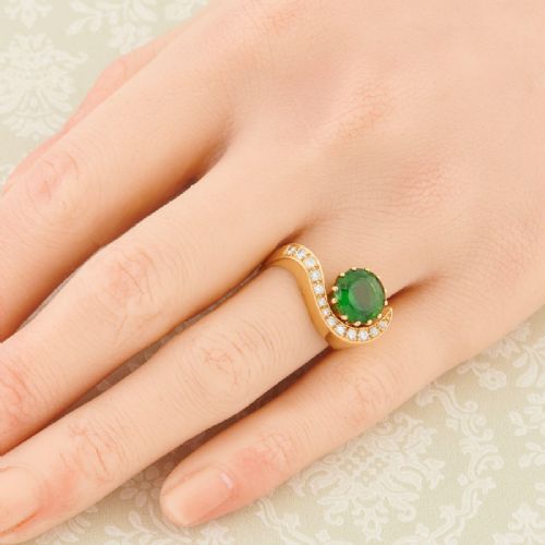 18CT GOLD GREEN TOURMALINE DIAMOND COCKTAIL RING 1960S - ADDITIONAL PHOTO 1