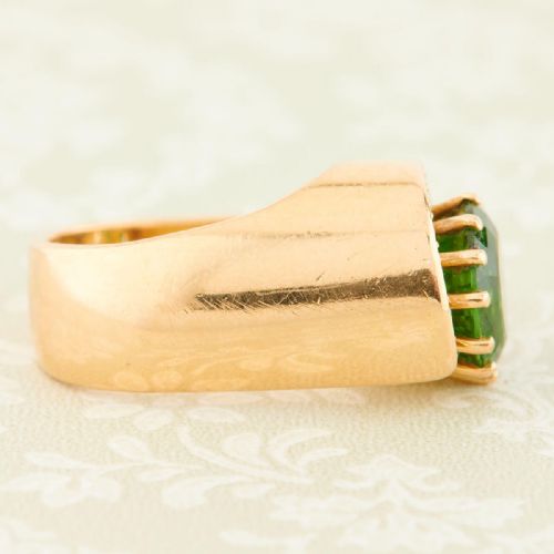 18CT GOLD GREEN TOURMALINE DIAMOND COCKTAIL RING 1960S - ADDITIONAL PHOTO 3
