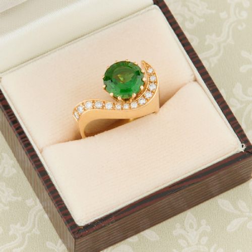 18CT GOLD GREEN TOURMALINE DIAMOND COCKTAIL RING 1960S - ADDITIONAL PHOTO 7