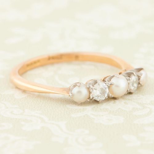 18CT GOLD PEARL DIAMOND 5 STONE RING - ADDITIONAL PHOTO 2