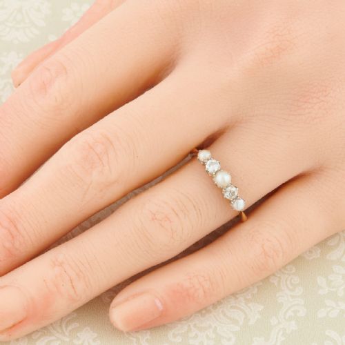 18CT GOLD PEARL DIAMOND 5 STONE RING - ADDITIONAL PHOTO 5