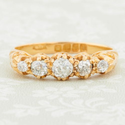 antique 18ct gold 5 stone diamond ring 1917 - CATEGORY: ANTIQUE JEWELLERY - DATED 1910