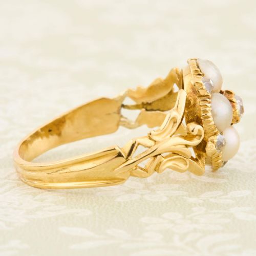 VICTORIAN 18CT GOLD PEARL DIAMOND DAISY CLUSTER RING - ADDITIONAL PHOTO 5