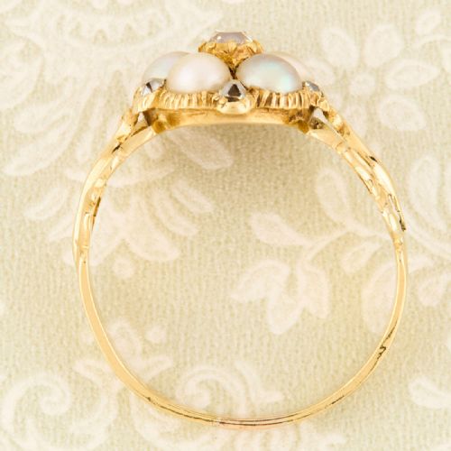 VICTORIAN 18CT GOLD PEARL DIAMOND DAISY CLUSTER RING - ADDITIONAL PHOTO 6