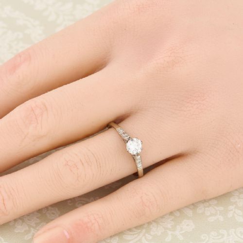 MIDCENTURY 18CT WHITE GOLD 050 CARAT SOLITAIRE DIAMOND ENGAGEMENT RING - ADDITIONAL PHOTO 1
