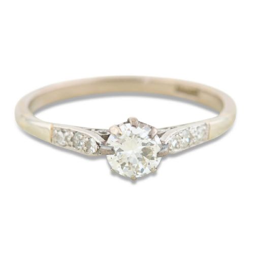 MIDCENTURY 18CT WHITE GOLD 050 CARAT SOLITAIRE DIAMOND ENGAGEMENT RING - ADDITIONAL PHOTO 2