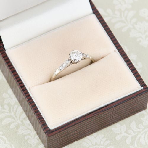 MIDCENTURY 18CT WHITE GOLD 050 CARAT SOLITAIRE DIAMOND ENGAGEMENT RING - ADDITIONAL PHOTO 8