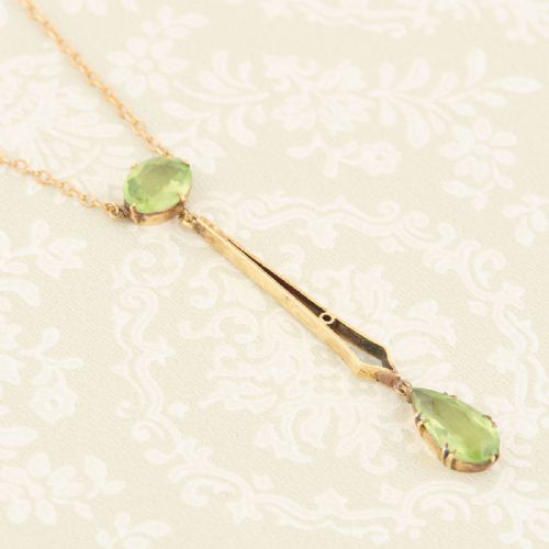 art noveau 15ct gold peridot lavalier pendant necklace - CATEGORY: ANTIQUE JEWELLERY - DATED 1910