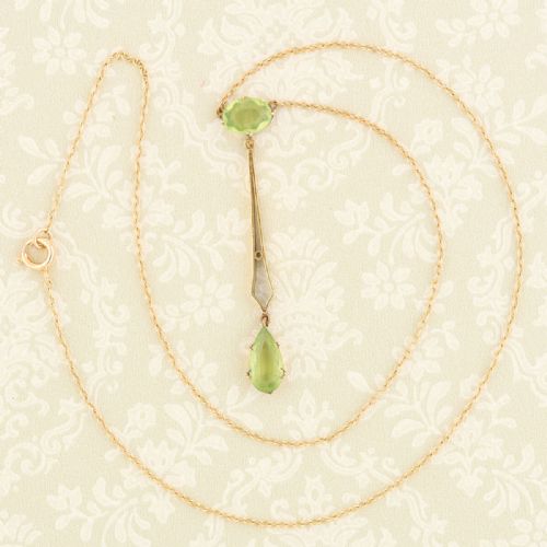 ART NOVEAU 15CT GOLD PERIDOT LAVALIER PENDANT NECKLACE - ADDITIONAL PHOTO 2