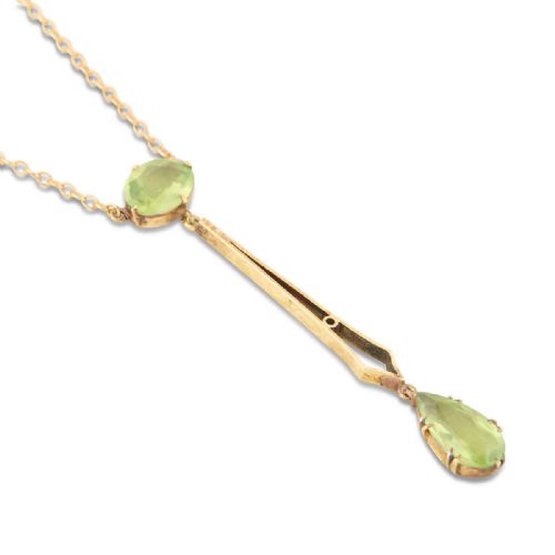 ART NOVEAU 15CT GOLD PERIDOT LAVALIER PENDANT NECKLACE - ADDITIONAL PHOTO 3