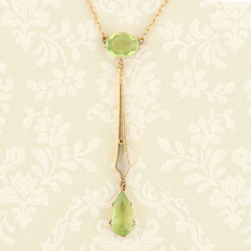 ART NOVEAU 15CT GOLD PERIDOT LAVALIER PENDANT NECKLACE - ADDITIONAL PHOTO 4