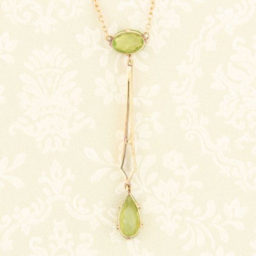 ART NOVEAU 15CT GOLD PERIDOT LAVALIER PENDANT NECKLACE - ADDITIONAL PHOTO 5