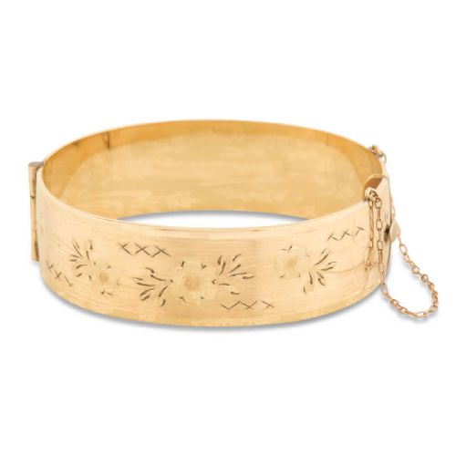 VINTAGE 9CT ROLLED GOLD FLORAL ENGRAVED BANGLE - ADDITIONAL PHOTO 2
