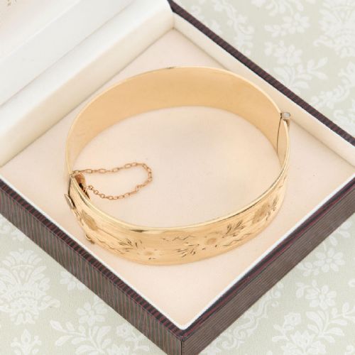 VINTAGE 9CT ROLLED GOLD FLORAL ENGRAVED BANGLE - ADDITIONAL PHOTO 7