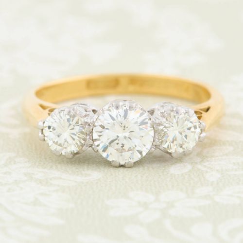 vintage 18ct gold 3 stone diamond ring 125 carat - CATEGORY: ANTIQUE JEWELLERY - DATED 1960