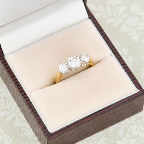 VINTAGE 18CT GOLD 3 STONE DIAMOND RING 125 CARAT - ADDITIONAL PHOTO 8
