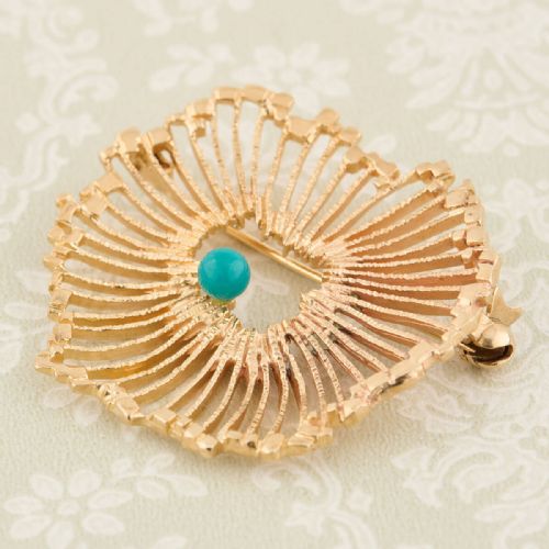vintage 9ct gold turquoise splash brooch 1969 - CATEGORY: ANTIQUE JEWELLERY - DATED 1960