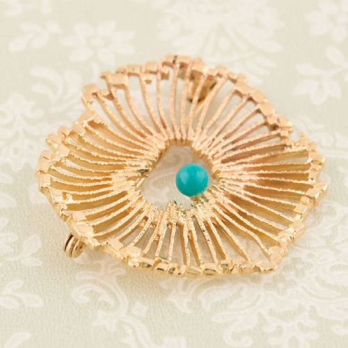 VINTAGE 9CT GOLD TURQUOISE SPLASH BROOCH 1969 - ADDITIONAL PHOTO 1