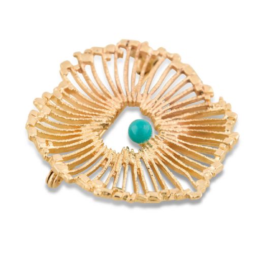 VINTAGE 9CT GOLD TURQUOISE SPLASH BROOCH 1969 - ADDITIONAL PHOTO 2