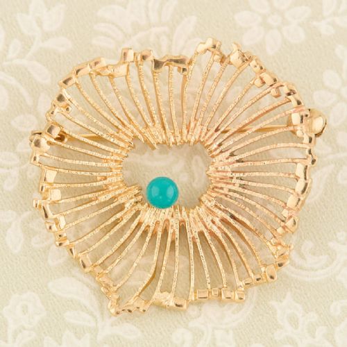 VINTAGE 9CT GOLD TURQUOISE SPLASH BROOCH 1969 - ADDITIONAL PHOTO 3