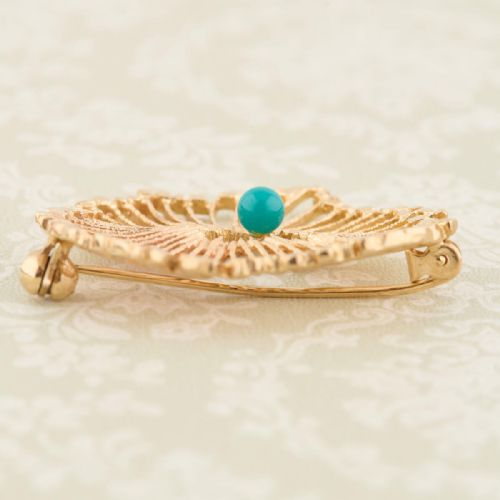 VINTAGE 9CT GOLD TURQUOISE SPLASH BROOCH 1969 - ADDITIONAL PHOTO 4
