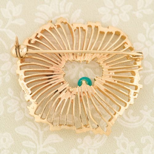 VINTAGE 9CT GOLD TURQUOISE SPLASH BROOCH 1969 - ADDITIONAL PHOTO 5