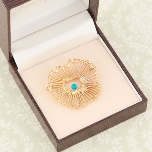 VINTAGE 9CT GOLD TURQUOISE SPLASH BROOCH 1969 - ADDITIONAL PHOTO 7