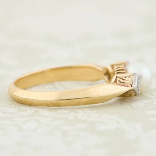 ART DECO 14CT GOLD PEARL DIAMOND 3 STONE RING - ADDITIONAL PHOTO 4