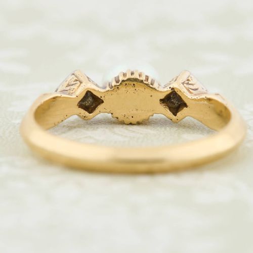 ART DECO 14CT GOLD PEARL DIAMOND 3 STONE RING - ADDITIONAL PHOTO 5