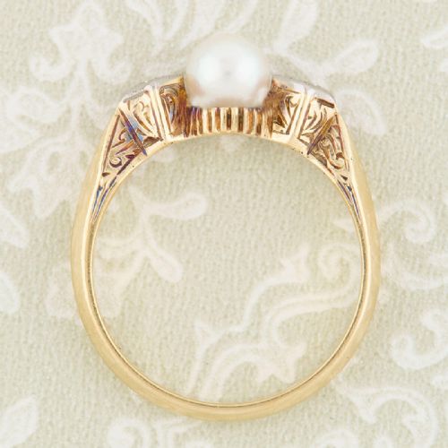 ART DECO 14CT GOLD PEARL DIAMOND 3 STONE RING - ADDITIONAL PHOTO 6