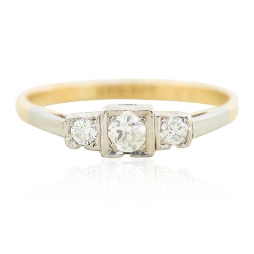 ART DECO 18CT GOLD 3 STONE DIAMOND RING - ADDITIONAL PHOTO 2
