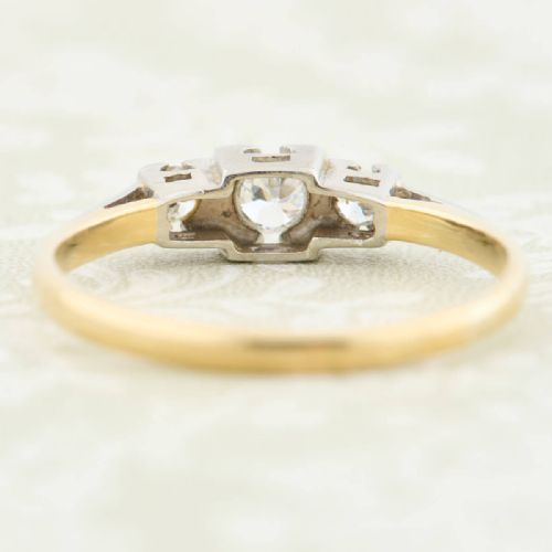 ART DECO 18CT GOLD 3 STONE DIAMOND RING - ADDITIONAL PHOTO 5