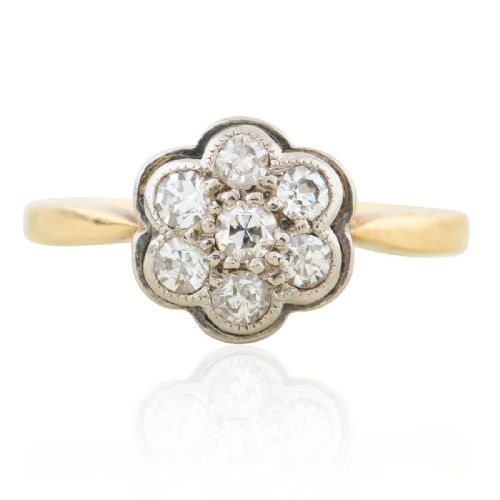 ANTIQUE 18CT GOLD DIAMOND DAISY CLUSTER RING SMALL SIZE - ADDITIONAL PHOTO 2