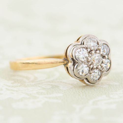ANTIQUE 18CT GOLD DIAMOND DAISY CLUSTER RING SMALL SIZE - ADDITIONAL PHOTO 3