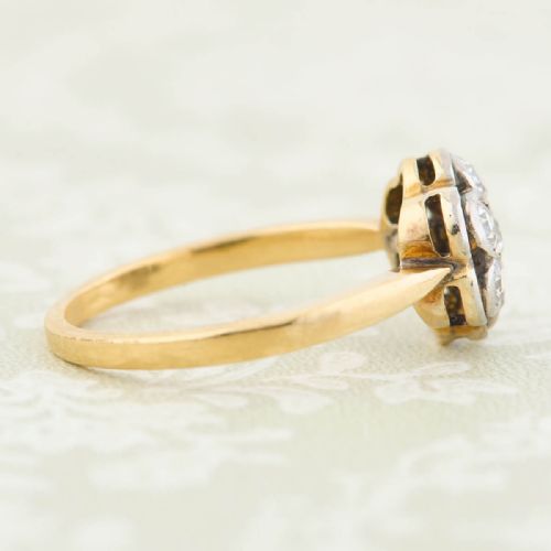 ANTIQUE 18CT GOLD DIAMOND DAISY CLUSTER RING SMALL SIZE - ADDITIONAL PHOTO 4