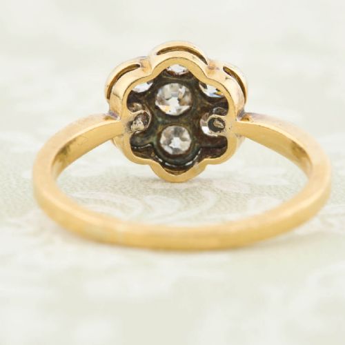 ANTIQUE 18CT GOLD DIAMOND DAISY CLUSTER RING SMALL SIZE - ADDITIONAL PHOTO 5