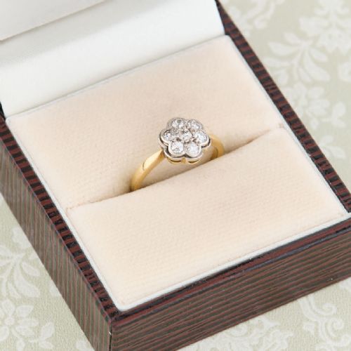ANTIQUE 18CT GOLD DIAMOND DAISY CLUSTER RING SMALL SIZE - ADDITIONAL PHOTO 8