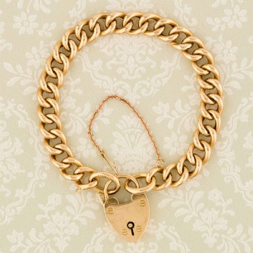 15ct gold curb charm bracelet with padlock - CATEGORY: ANTIQUE JEWELLERY - DATED 19TH CENTURY