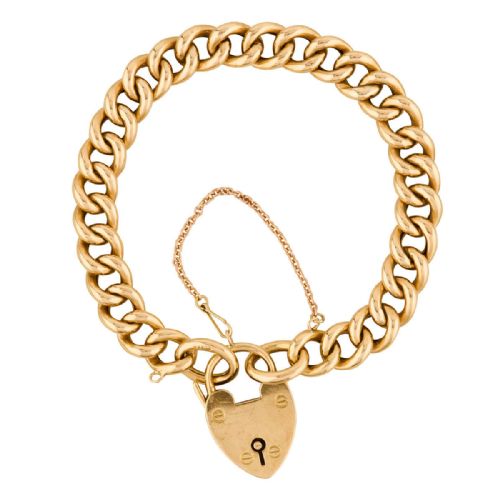 15CT GOLD CURB CHARM BRACELET WITH PADLOCK - ADDITIONAL PHOTO 2