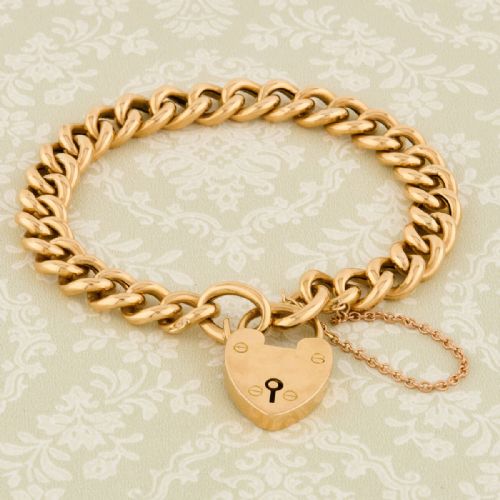 15CT GOLD CURB CHARM BRACELET WITH PADLOCK - ADDITIONAL PHOTO 3