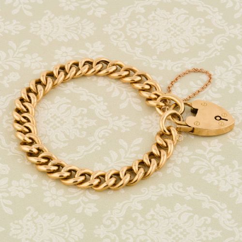 15CT GOLD CURB CHARM BRACELET WITH PADLOCK - ADDITIONAL PHOTO 4