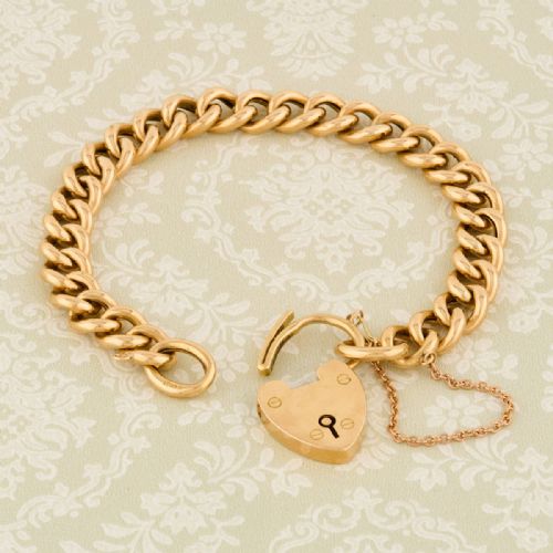 15CT GOLD CURB CHARM BRACELET WITH PADLOCK - ADDITIONAL PHOTO 5