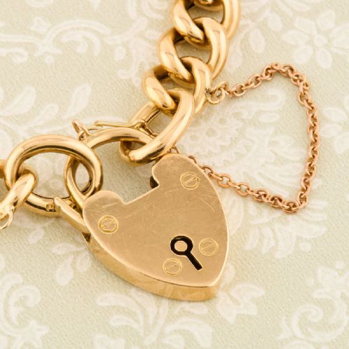 15CT GOLD CURB CHARM BRACELET WITH PADLOCK - ADDITIONAL PHOTO 6