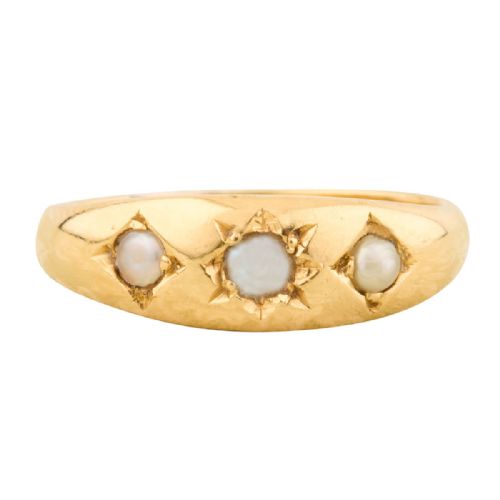 ANTIQUE 18CT GOLD 3 STONE PEARL GYPSY RING - ADDITIONAL PHOTO 2