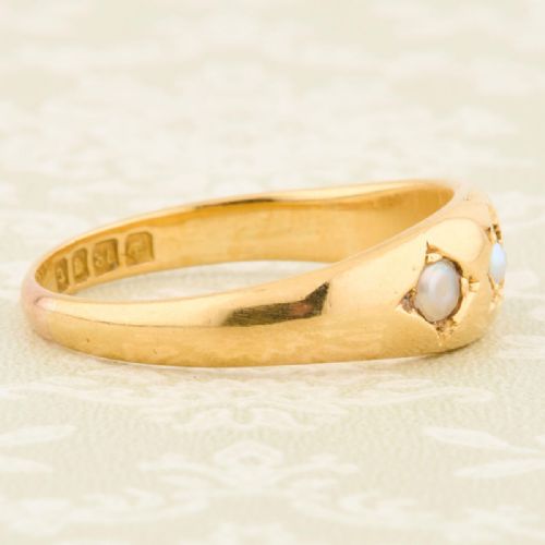 ANTIQUE 18CT GOLD 3 STONE PEARL GYPSY RING - ADDITIONAL PHOTO 3